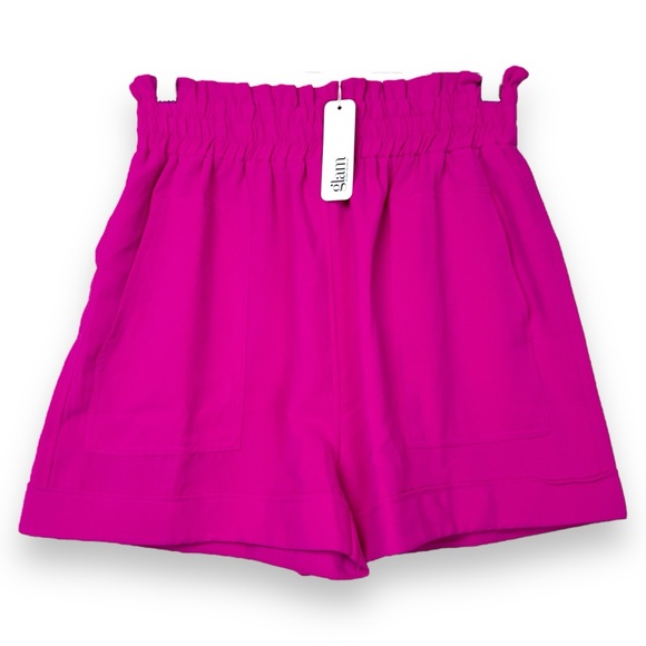 glam Pants - Glam High Rise HR Fuchsia Hot Pink Purple Paperbag Pocket Soft Shorts sz Medium